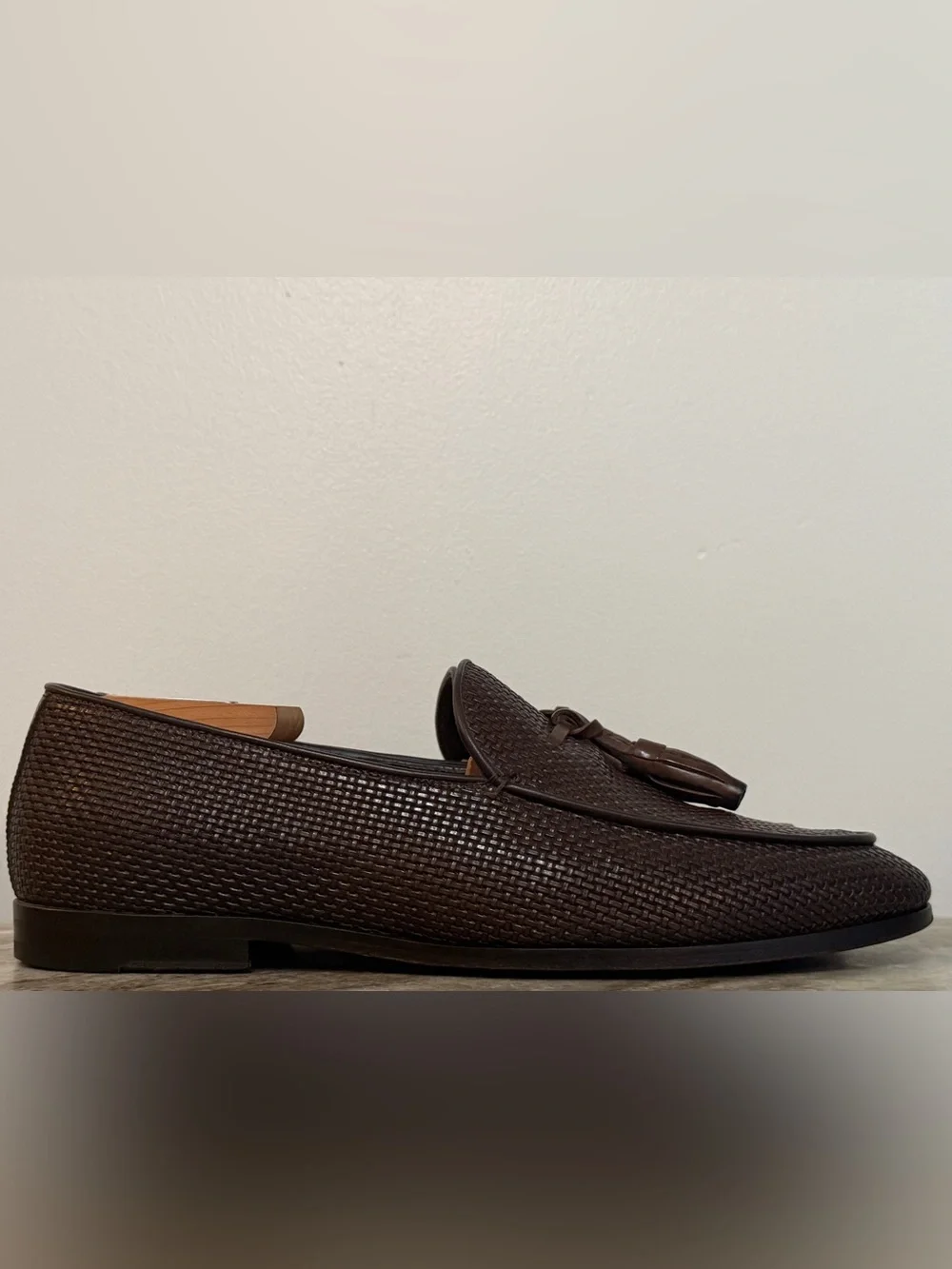 CANALI TASSEL LOAFERS BROWN 40 / 7 US LEATHER $1000 WOVEN INTRECCIATO  SHOES